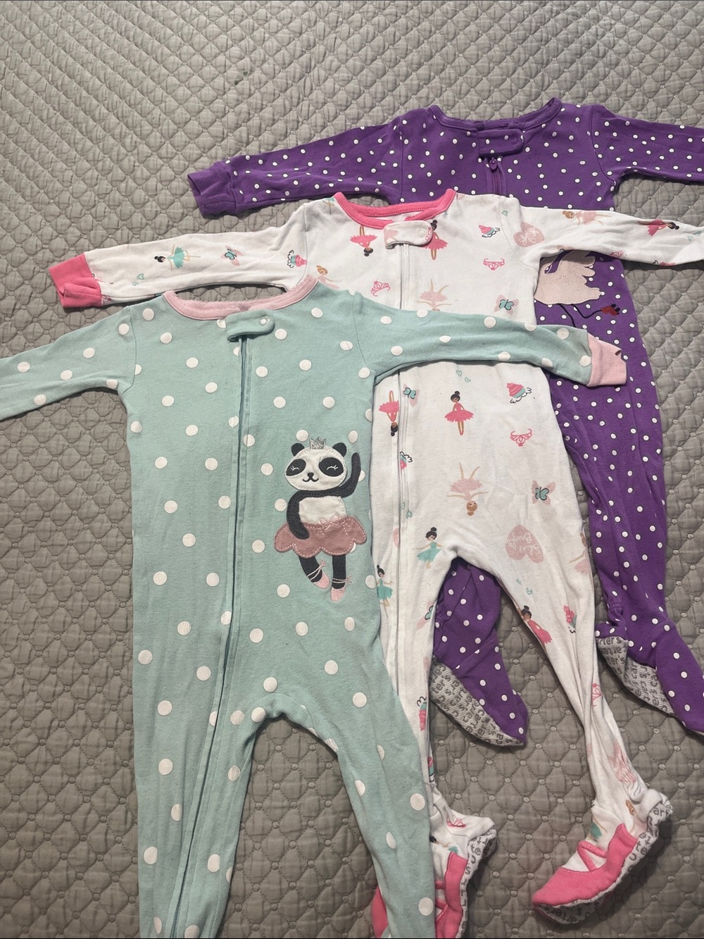 Carter's Mint Green Polka Dot Panda Footed One-Piece